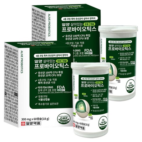 일양약품 일양 살아있는 프로바이오틱스 장용 캡슐 18g, 60정, 2개