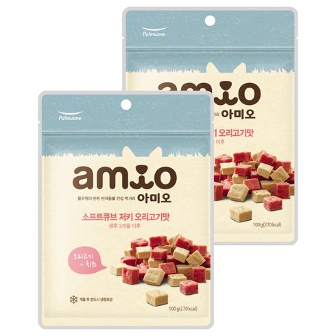 풀무원아미오 강아지 소프트 큐브 저키, 오리고기, 100g, 2개