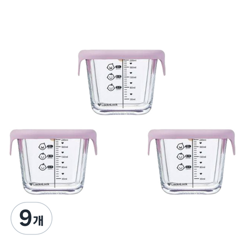 락앤락 리틀럽 디어 실리콘캡 정사각 이유식 용기, 260ml, 라벤더, 9개