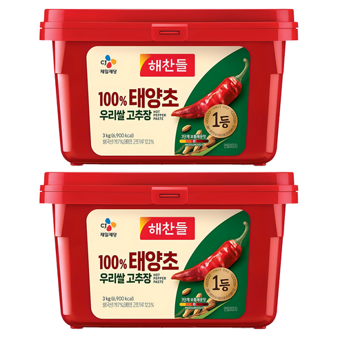 해찬들 100% 태양초 우리쌀 고추장, 3kg, 2개