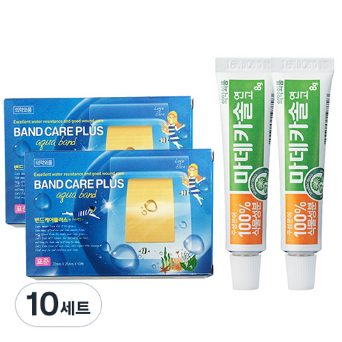 동국제약 마데카솔 연고 8g x 2p + 밴드 케어 플러스 방수 반창고 10매 x 2p 세트, 10세트