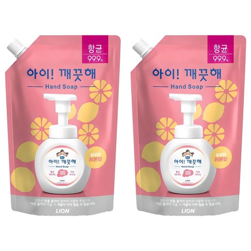 아이깨끗해 항균 폼 핸드솝 리필 레몬향, 600ml, 2개
