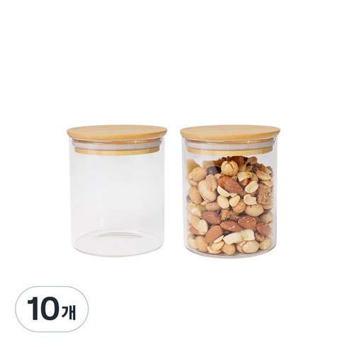 인블룸 원목뚜껑 원형 내열유리병, 500ml, 10개