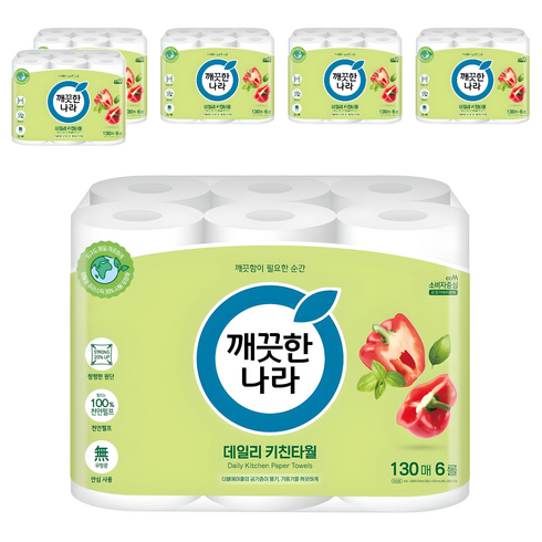 깨끗한나라 데일리 천연펄프 키친타월, 130개입, 36개