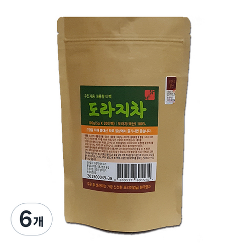 아이앤티 주전자용 대용량 티백 도라지차, 100g, 20개입, 6개