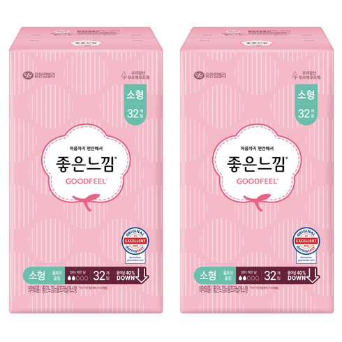 좋은느낌 오리지널 울트라슬림 생리대 날개형, 소형, 32개입, 2개