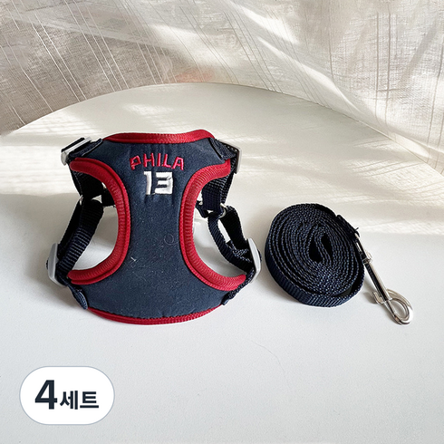 요런개 반려동물 스포츠 스타일 하네스 + 리드줄 세트, 04 네이비, 4세트