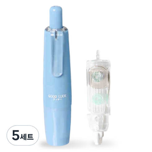 쿠말 360도 회전 접착 양면 풀테이프 6mm x 5m + 리필 세트, 샤인블루, 5세트
