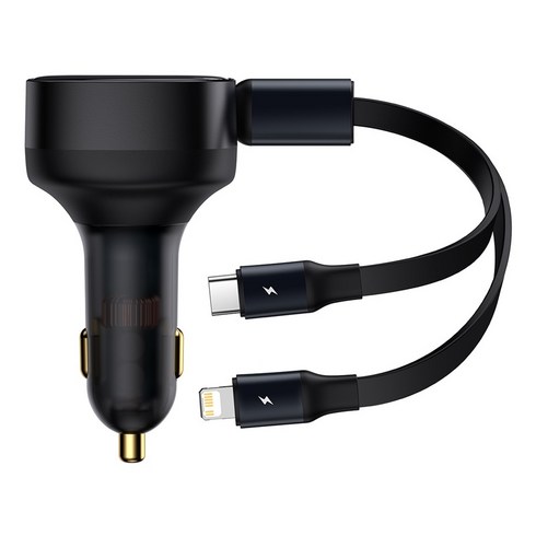 베이스어스 릴타입 차량용 고속 충전기 30W C타입+iP 2in1릴케이블, CCTX-CC, 블랙