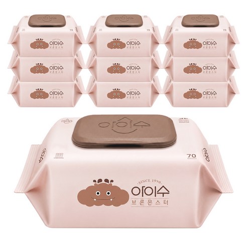 아이수 저자극 브론 몬스터 물티슈 캡형, 65g, 70매, 10개