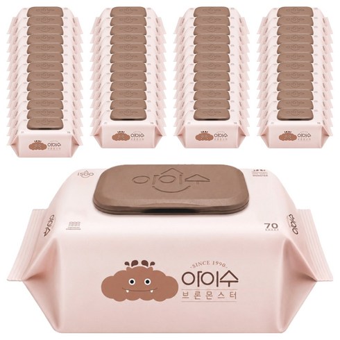 아이수 저자극 브론 몬스터 물티슈 캡형, 65g, 70매, 60개