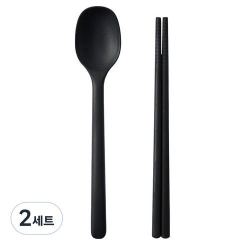 이지실리 유아동 스퀘어 실리콘 디저트 수저세트, 블랙, 2세트, 숟가락 + 젓가락