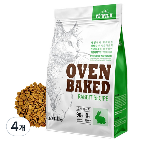 에프디와일드 고양이 오븐베이크 사료, 1kg, 4개, 토끼
