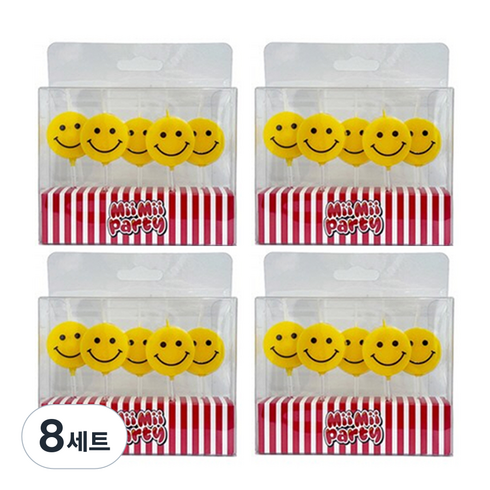 미미파티 생일 파티 케이크 초 캔들, 옐로우스마일, 8세트