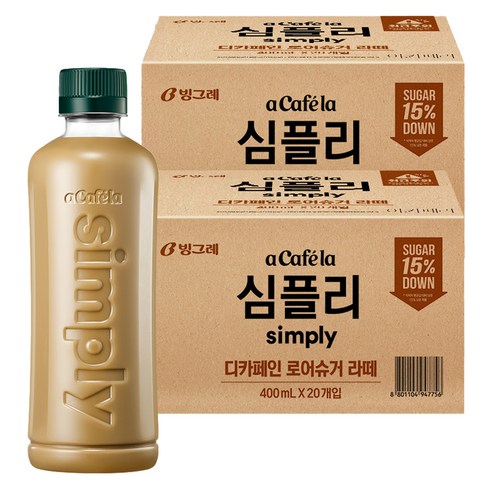 아카페라 심플리 디카페인 로어슈거 라떼 무라벨, 400ml, 40개