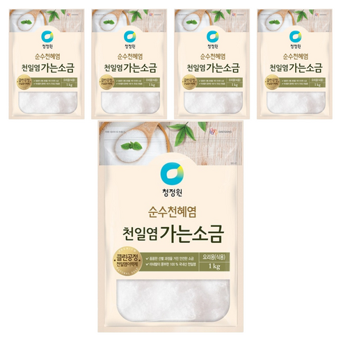 대상 청정원 천일염 가는 소금, 1kg, 5개