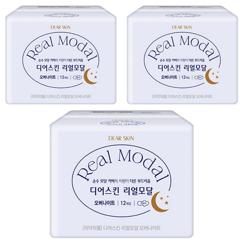 디어스킨 리얼모달 생리대, 오버나이트, 12개입, 3개
