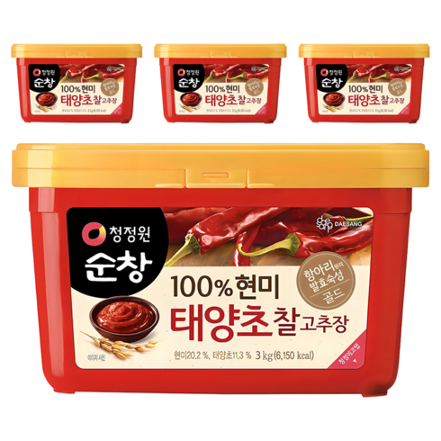 청정원순창 현미 태양초 찰고추장, 3kg, 4개