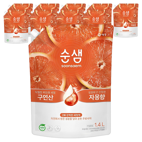 순샘 구연산 자몽향 주방세제 리필, 1.4L, 10개