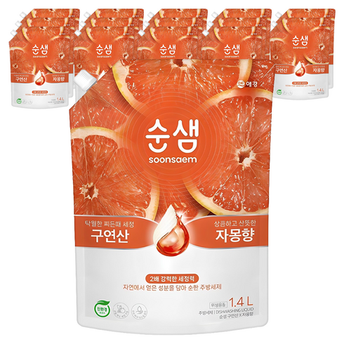 순샘 구연산 자몽향 주방세제 리필, 1.4L, 15개