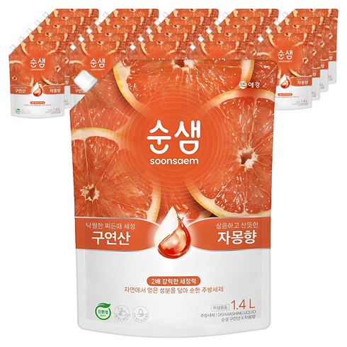 순샘 구연산 자몽향 주방세제 리필, 1.4L, 25개