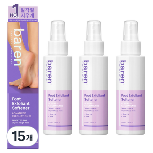 바렌 발각질 지우개 풋 소프트너, 1개입, 15개, 100ml