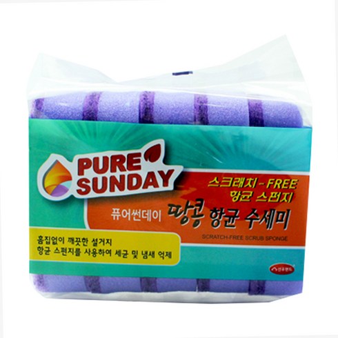 퓨어썬데이 국산 땅콩 항균 스펀지 수세미, 5개입, 1개