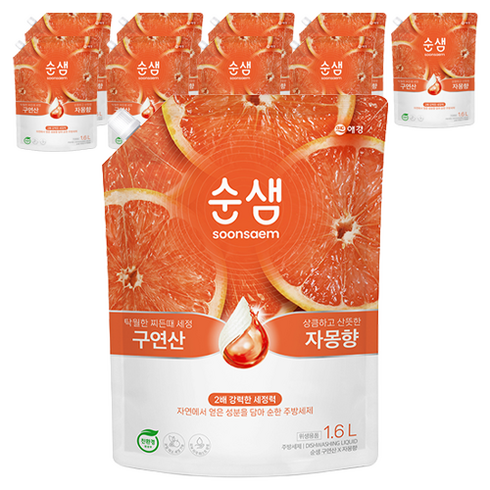 순샘 구연산 자몽향 주방세제 리필, 1.6L, 10개