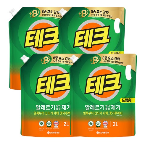 [비건라이프] 테크 알레르기 원인물질 제거 드럼용 액상세제 리필, 2L, 4개