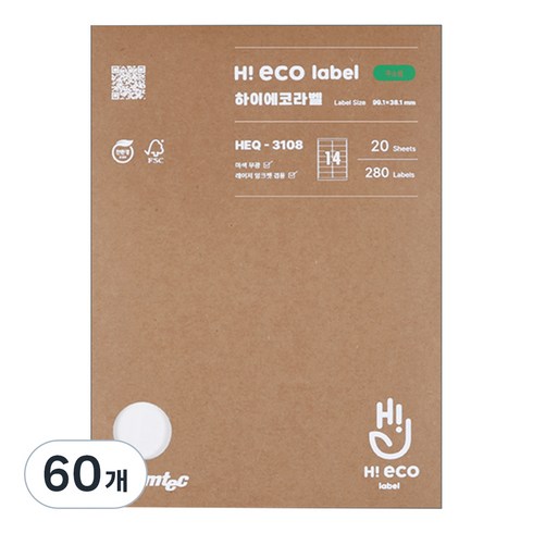 폼텍 하이에코 주소용 라벨지 HEQ-3108, 14칸, 60개