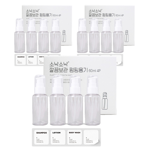 소낙소낙 깔끔보관 펌핑용기 60ml, 투명, 12개