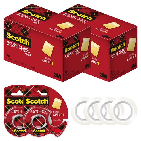 스카치 초강력 다용도 테이프 디스펜서 2개 + 리필 4롤 18mm x 20m, 2세트, 투명