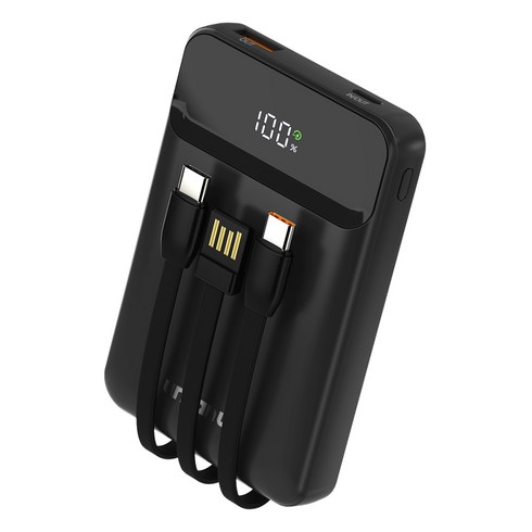 어반어스 PD 22.5W 고속충전 멀티 케이블 대용량 일체형 미니 보조배터리 10000mAh, 블랙, UB-PA10P23WA2C
