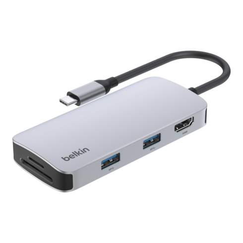 벨킨 USB C 5in1 멀티 포트 허브 어댑터 AVC007fqSGY V2, 실버 그레이, 1개