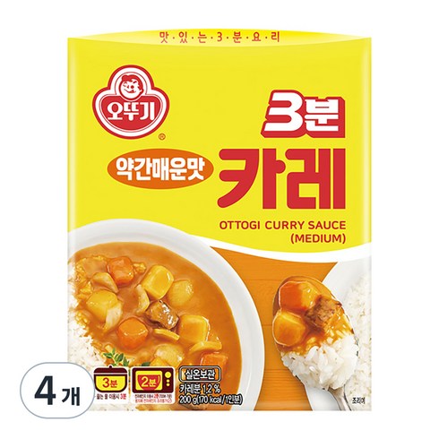 오뚜기3분 카레 약간매운맛, 200g, 4개