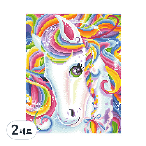 디클레어 액자 캔버스형 보석십자수 DIY 키트 40 x 50 cm, 레인보우 유니콘, 2세트