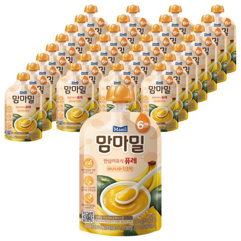 맘마밀 안심 이유식 퓨레 6개월부터, 바나나 + 단호박 혼합맛, 30개, 100g