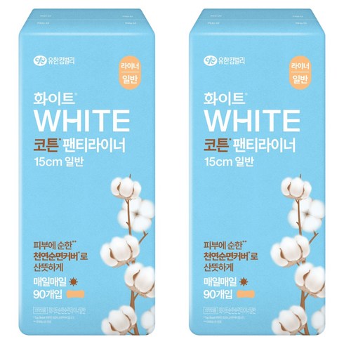 화이트 코튼 팬티라이너, 일반, 90개입, 2개