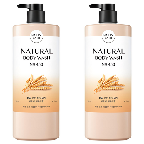 해피바스 내추럴 정말 순한 바디워시 베이비 파우더향, 900g, 2개