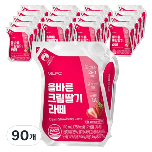 비락 올바른 크림딸기라떼, 90개, 110ml