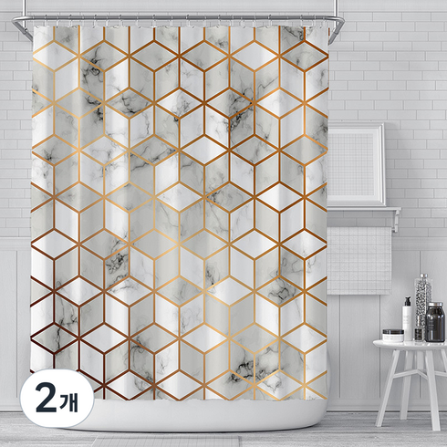알럽홈 대리석패턴 골드라인 샤워커튼 Type7 180 x 180 cm, 2개