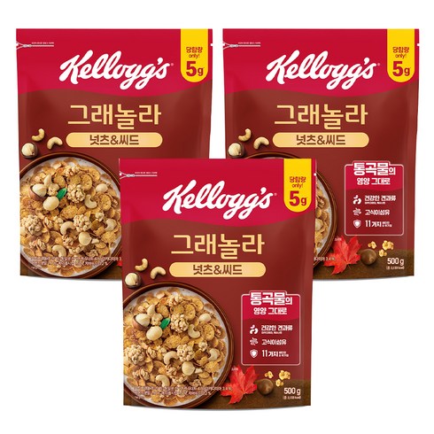 켈로그 넛츠 앤 씨드 그래놀라 시리얼, 500g, 3개