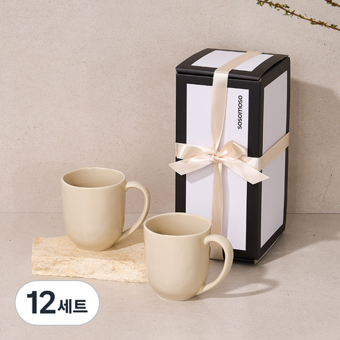 소소모소 너울 머그컵 2p 선물세트, 베이지, 12세트