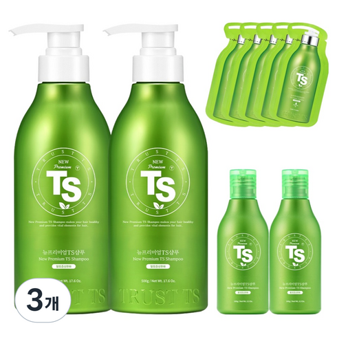 TS 뉴프리미엄 탈모증상완화 샴푸 500g x 2P + 100g x 2P + 6g x 5P 세트, 3개