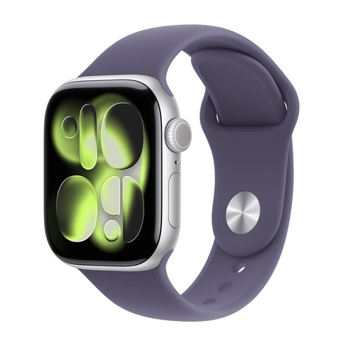 Apple 2025 애플워치 시리즈 11, 실버, 42mm, GPS, 알루미늄,실버/퍼플 포그 스포츠 밴드, M/L
