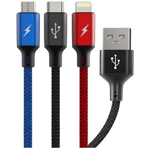 주파집 3in1 멀티 고속충전 케이블, 1.2m, 혼합색상, 1개
