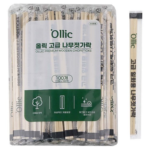 올릭 고급 일회용 나무젓가락, 100개입, 1개