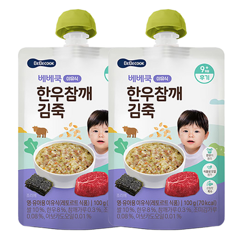베베쿡 한우 참깨 김죽 실온이유식 후기, 2개, 100g