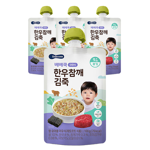 베베쿡 한우 참깨 김죽 실온이유식 후기, 4개, 100g