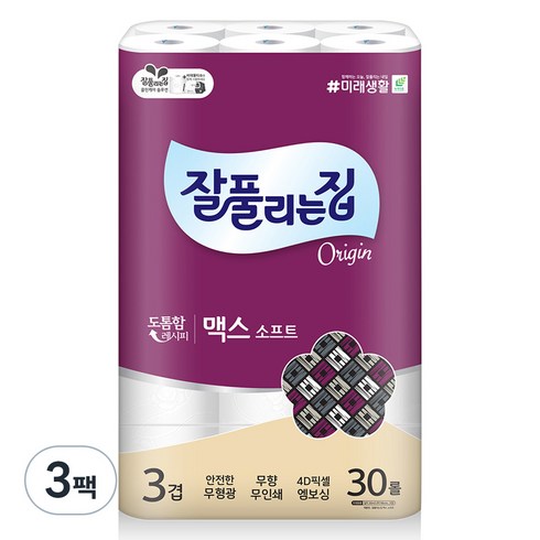잘풀리는집 3겹 맥스소프트 화장지, 30m, 30개입, 3개